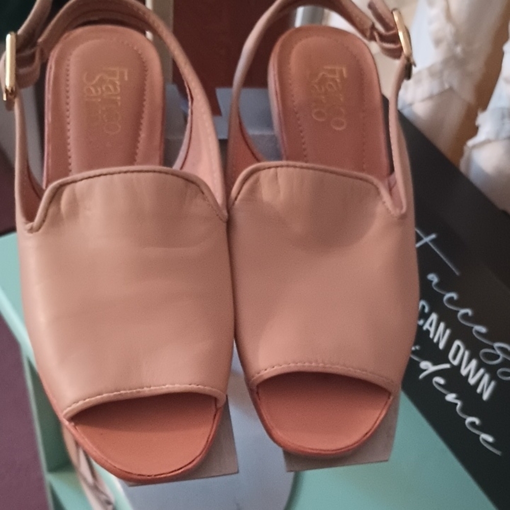 Franco Sarto Tan Mules with Leather Finish